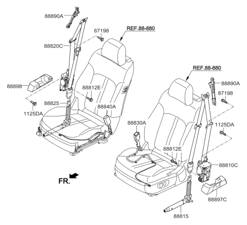 2017 Kia K900 Front Seat Belt Buckle Assembly Left Diagram for 888303T500AYK