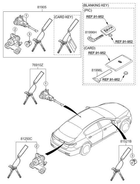 2017 Kia K900 Key & Cylinder Set Diagram