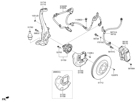 2017 Kia K900 Front Wheel Hub Assembly Diagram for 517503T050