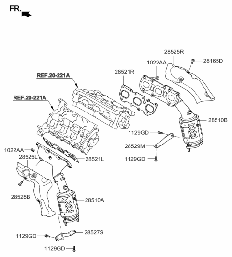 2016 Kia K900 Exhaust Manifold Catalytic Assembly, Right Diagram for 285103CFH0