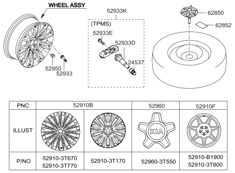 2016 Kia K900 Wheel & Cap Diagram