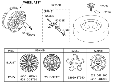 2017 Kia K900 Wheel & Cap Diagram