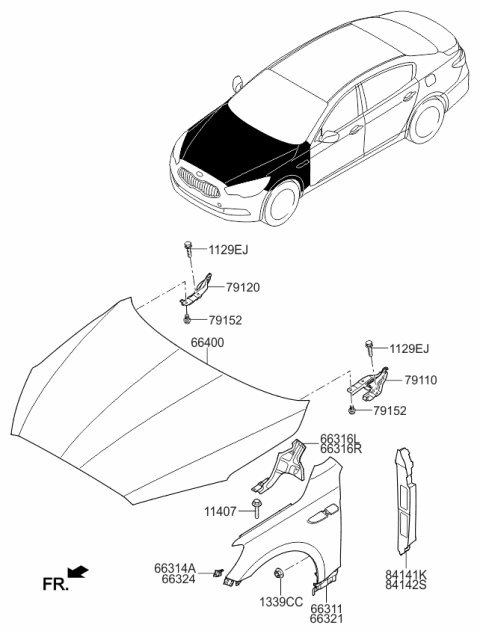 2016 Kia K900 Panel-Fender RH Diagram for 663213T000