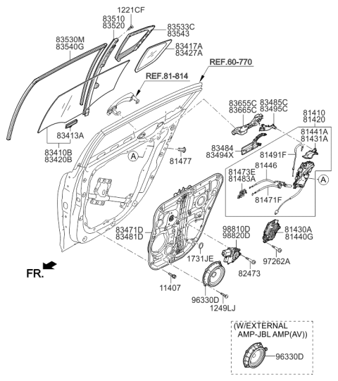 2016 Kia K900 Rear Door Window Regulator & Glass Diagram