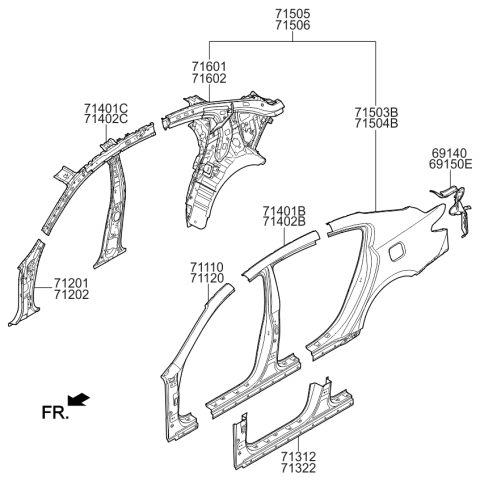 2016 Kia K900 Panel Assembly-Pillar Outer Diagram for 711203TA21