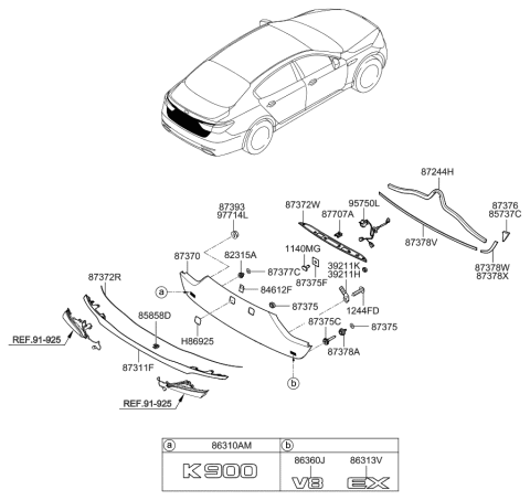 2016 Kia K900 Back Panel Moulding Diagram