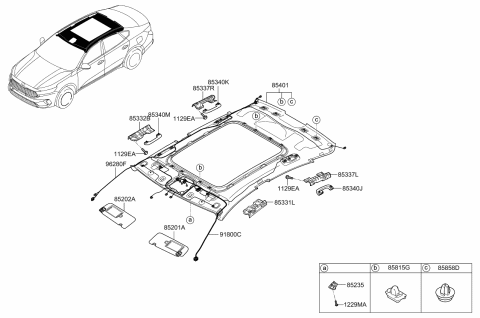 2020 Kia Cadenza Sunvisor & Head Lining Diagram