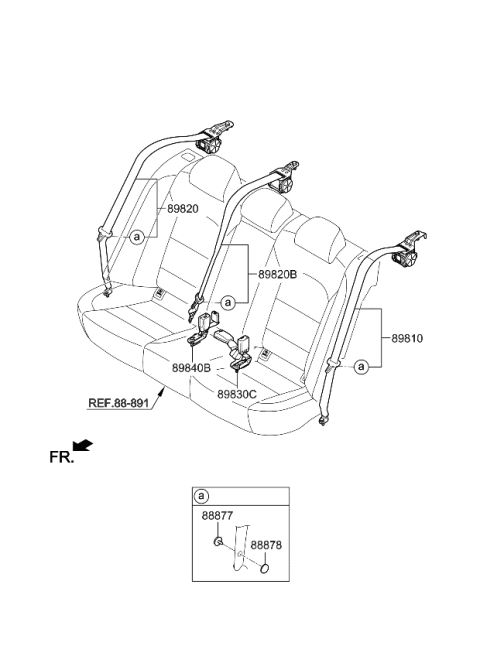 2020 Kia Cadenza 2Nd Center Seat Belt Assembly Diagram for 89850F6500GYT