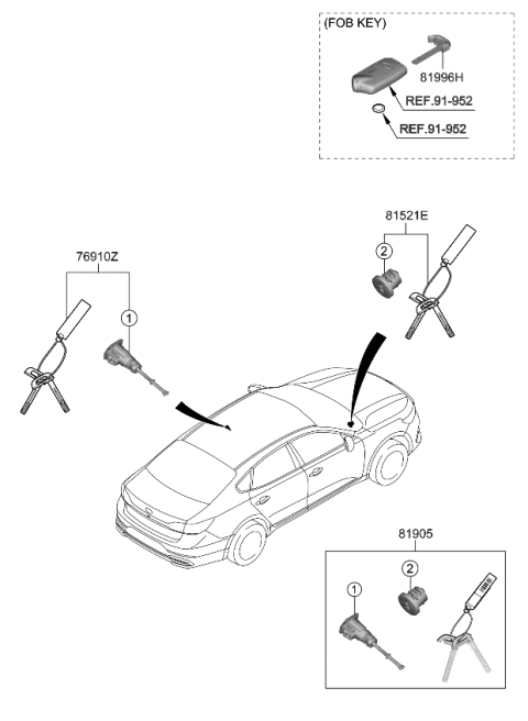 2020 Kia Cadenza Lock Key & Cylinder Set Diagram for 81905F6500