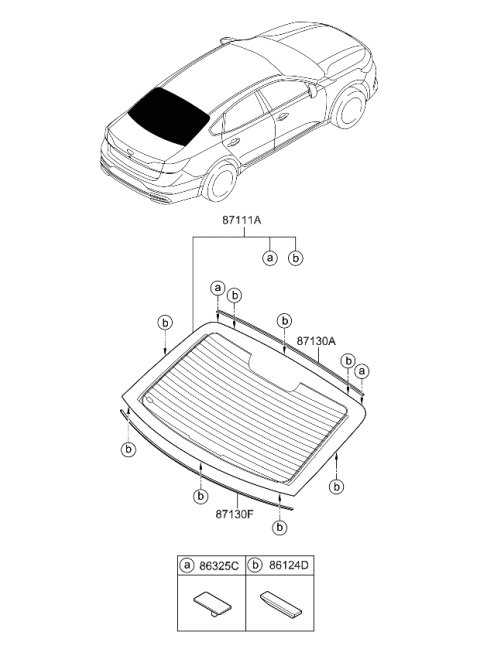 2020 Kia Cadenza Rear Window Glass & Moulding Diagram