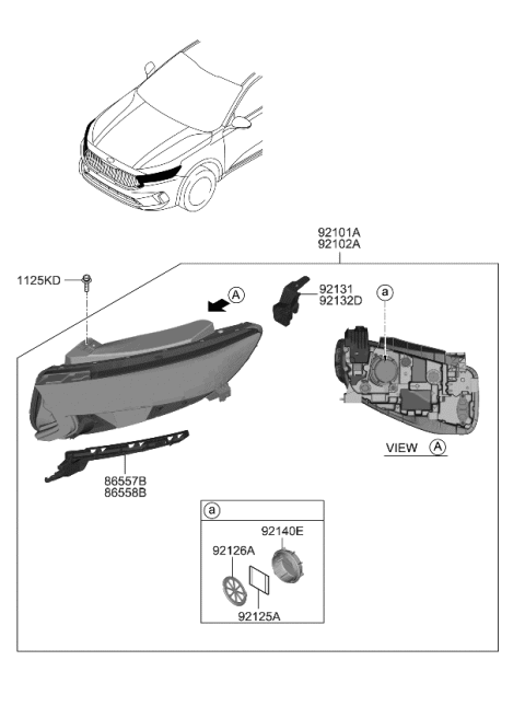 2020 Kia Cadenza Passenger Side Headlight Assembly Diagram for 92102F6530