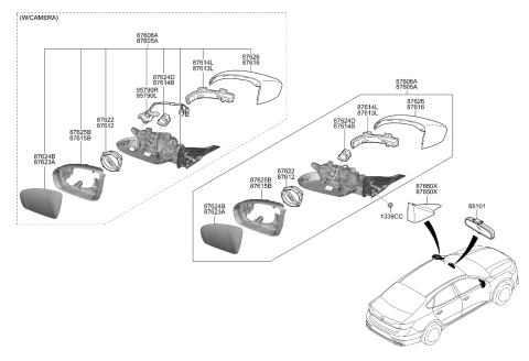 2020 Kia Cadenza Outside Mirror Assembly Diagram for 87620F6740