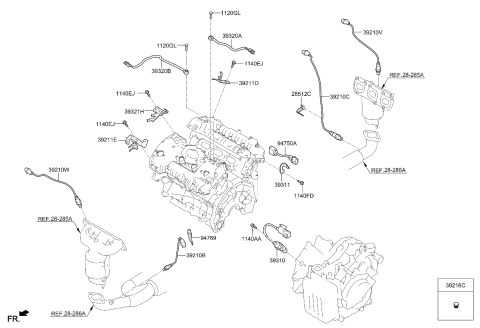 2020 Kia Cadenza Oxygen Sensor Assembly, Front Left Diagram for 392103L110