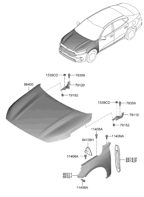 2020 Kia Cadenza Panel Assembly-Hood Diagram for 66400F6500
