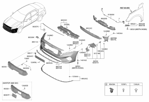 2020 Kia Cadenza Front Bumper Grille Diagram for 86531F6500