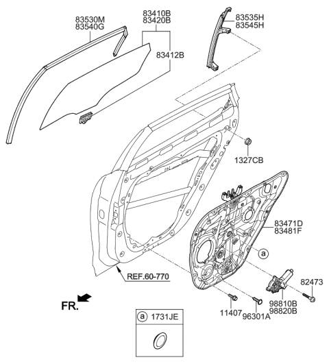 2020 Kia Cadenza Rear Door Window Regulator & Glass Diagram