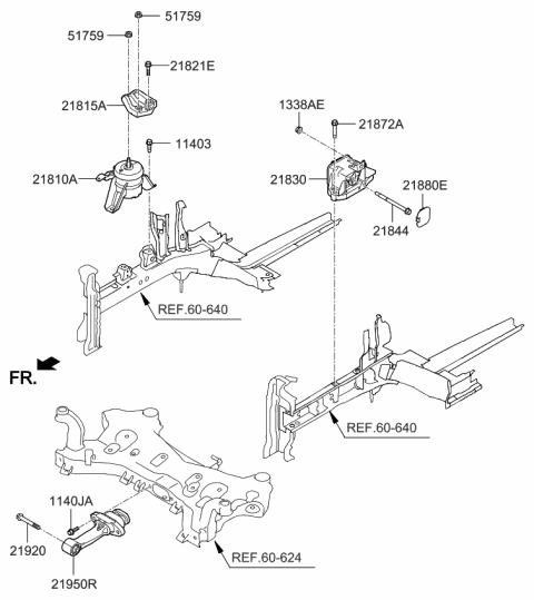 2020 Kia Cadenza Roll Rod Bracket Assembly Diagram for 21950F6600
