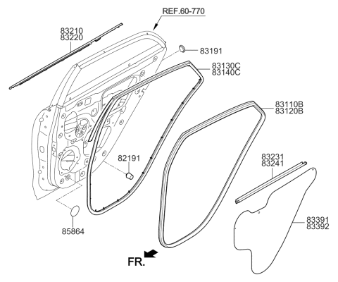 2019 Kia Rio WEATHERSTRIP Assembly-Rear Door Side Diagram for 83140H8000