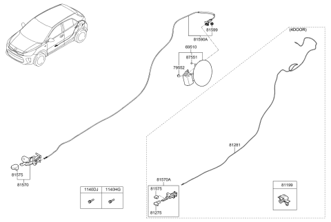 2020 Kia Rio Cable Assembly-Trunk Lid Release Diagram for 81280H9000