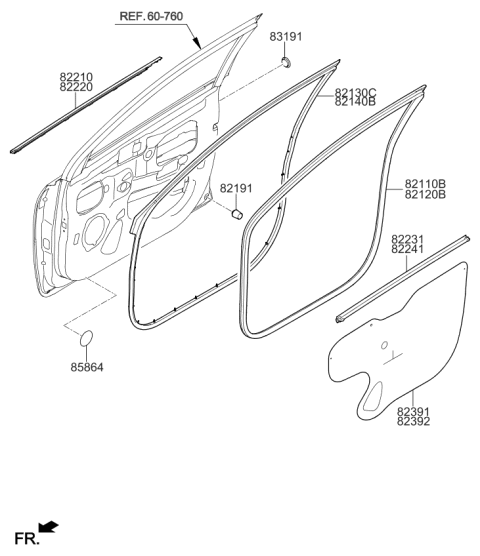 2019 Kia Rio WEATHERSTRIP Assembly-Front Door Side Diagram for 82130H8000