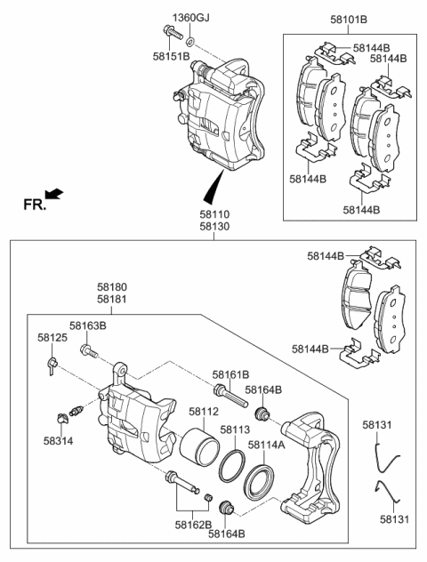 2020 Kia Rio Front Brake Caliper Kit Diagram for 58190H9A60