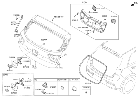 2019 Kia Rio Tail Gate Outside Handle Assembly Diagram for 81260H8000