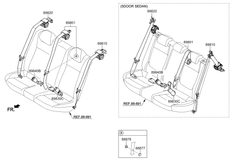 2020 Kia Rio Rear Seat Belt Assembly Center Diagram for 89850H9500WK