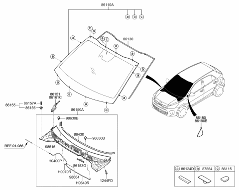 2020 Kia Rio Windshield Glass Assembly Diagram for 86110H9010