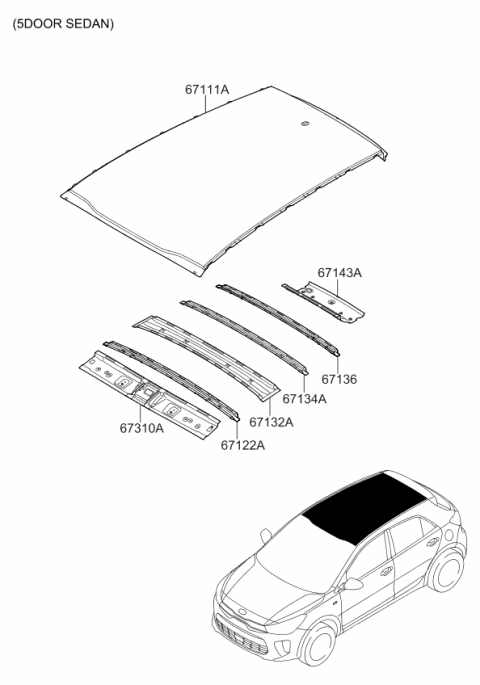 2018 Kia Rio Rail-Roof Center NO3 Diagram for 67162H8000