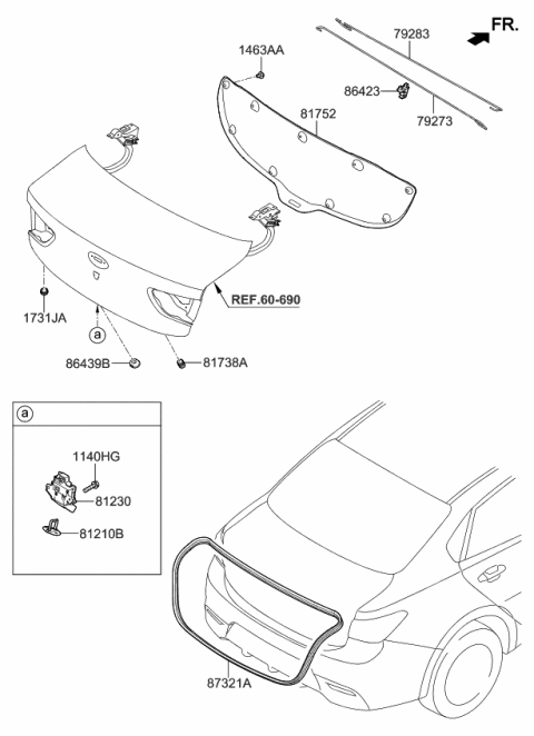 2019 Kia Rio Trunk Lid Latch Assembly Diagram for 81230H9030