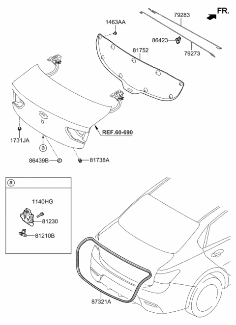 2019 Kia Rio Bar Trunk Lid Hinge Diagram for 79273H9010