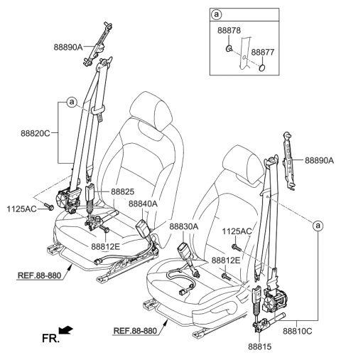 2019 Kia Rio Front Seat Belt Buckle Assembly Diagram for 88830H9500WK
