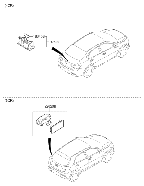 2018 Kia Rio License Plate & Interior Lamp Diagram