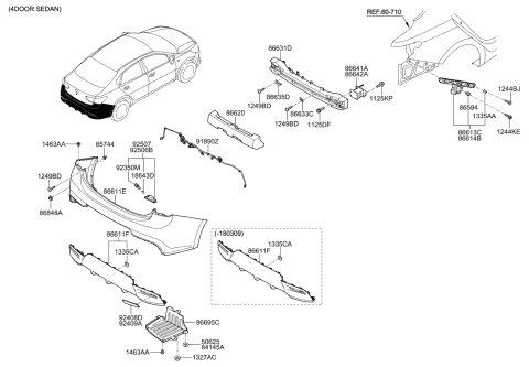 2020 Kia Rio Rear Bumper Upper Cover Diagram for 86611H9200