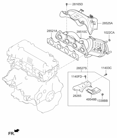 2019 Kia Rio Exhaust Manifold Catalytic Assembly Diagram for 285002BSNA