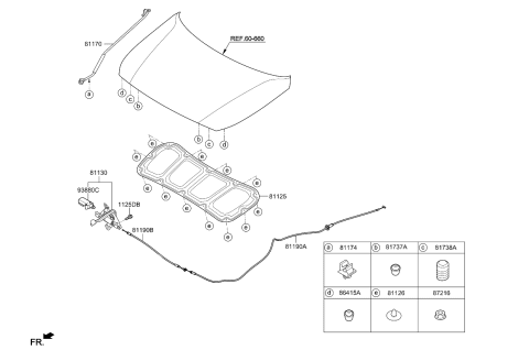 2018 Kia Rio Cable Assembly-Hood Latch Diagram for 81190H9000