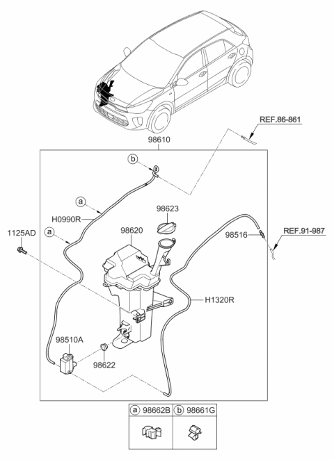 2020 Kia Rio Windshield Reservoir Assembly Diagram for 98620H9010