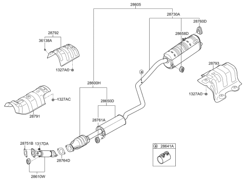 2019 Kia Rio Center Muffler Assembly Diagram for 28650H9200