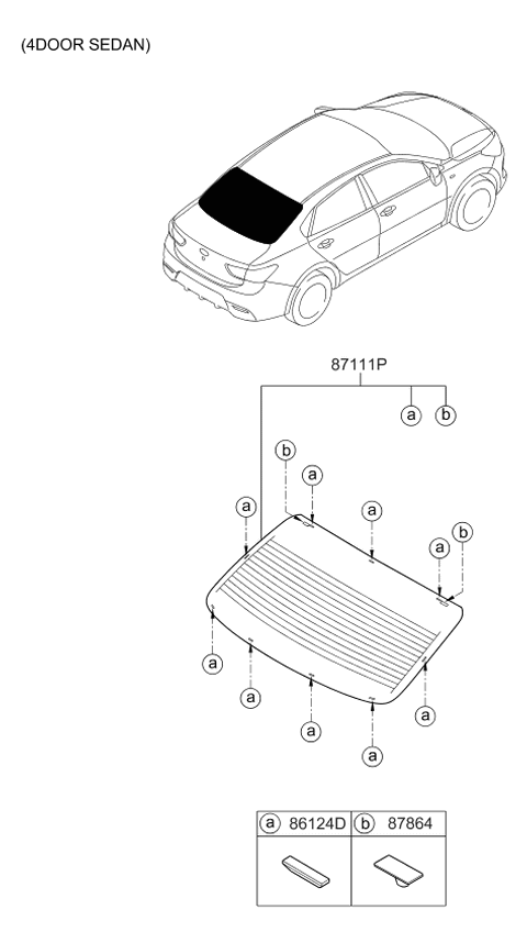 2019 Kia Rio Rear Window Glass & Moulding Diagram 2