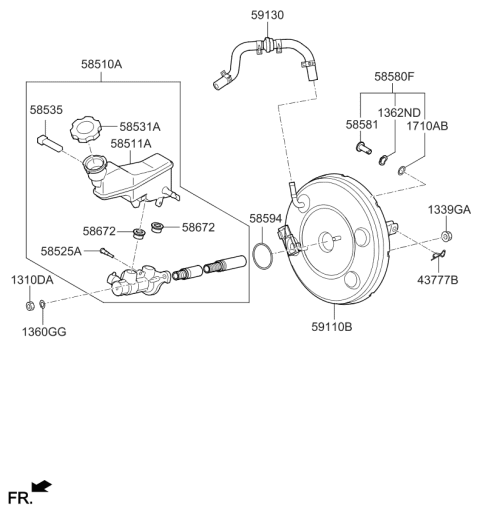 2019 Kia Rio Brake Master Cylinder & Booster Diagram