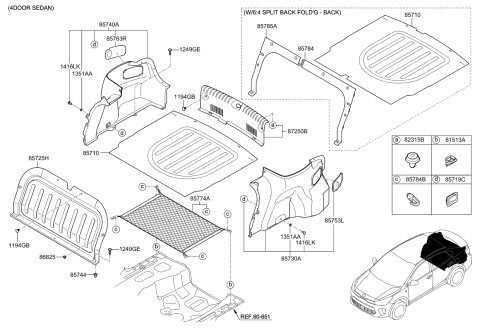2019 Kia Rio Trim Assembly-Luggage Side Diagram for 85740H9000WK