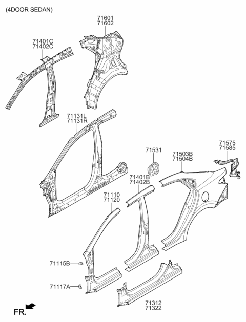 2020 Kia Rio Panel-Side SILL Outer Diagram for 71322H9D00