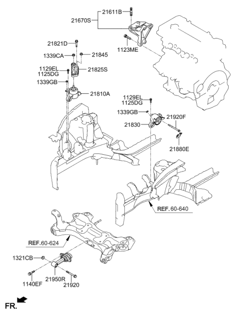 2020 Kia Rio Engine Mounting Bracket Assembly Diagram for 21810H8110