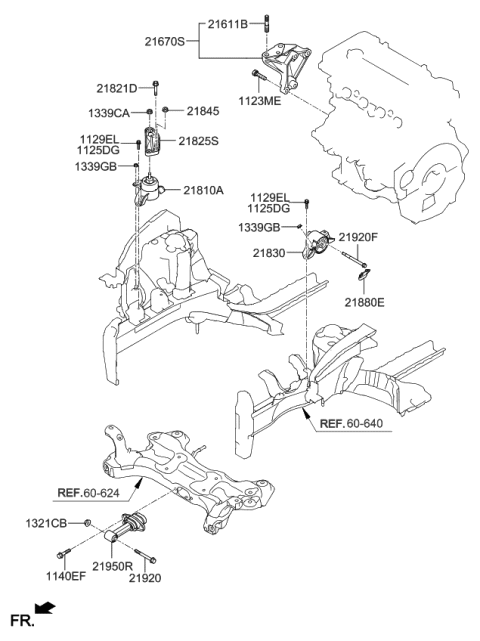 2020 Kia Rio Roll Rod Bracket Assembly Diagram for 21950H8100