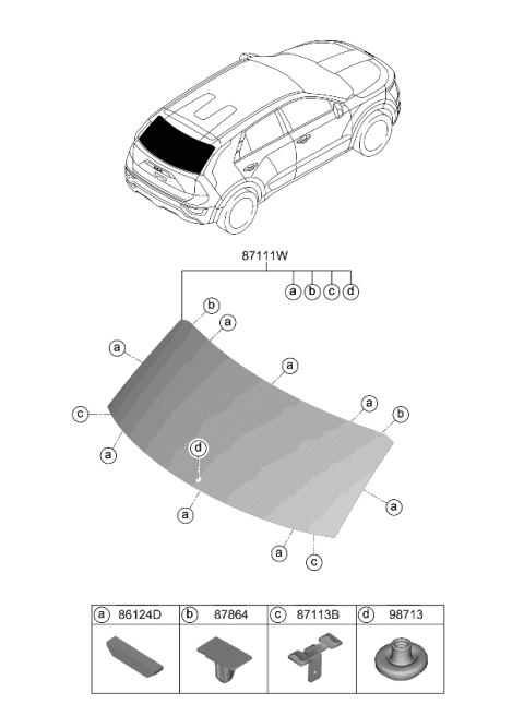 2024 Kia Niro Rear Window Glass & Moulding Diagram