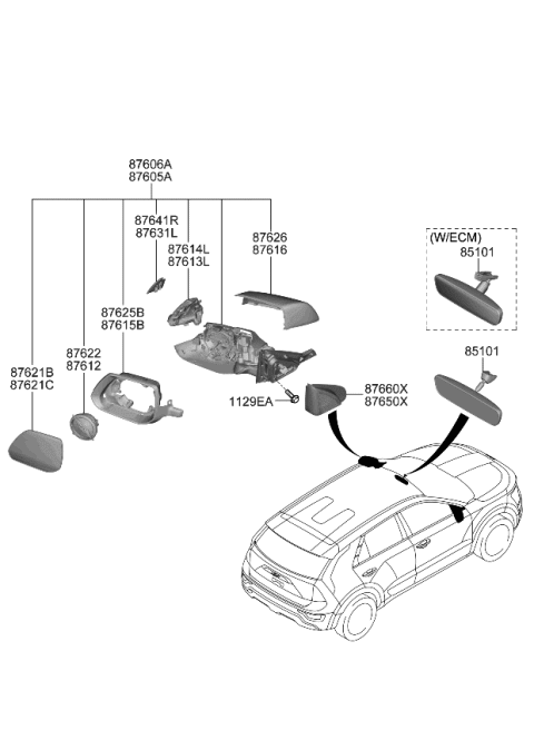 2023 Kia Niro MIRROR ASSY-OUTSIDE Diagram for 87620AT440