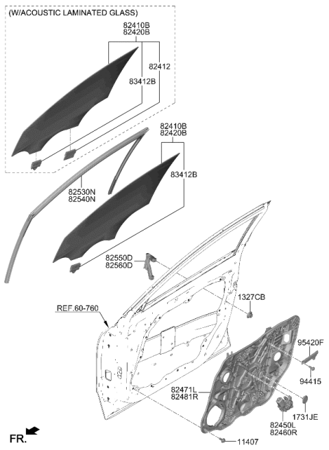 2024 Kia Niro Front Door Window Regulator & Glass Diagram