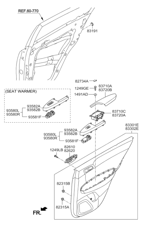 2018 Kia Sportage Rear Door Armrest Assembly, Right Diagram for 83720D9010WK