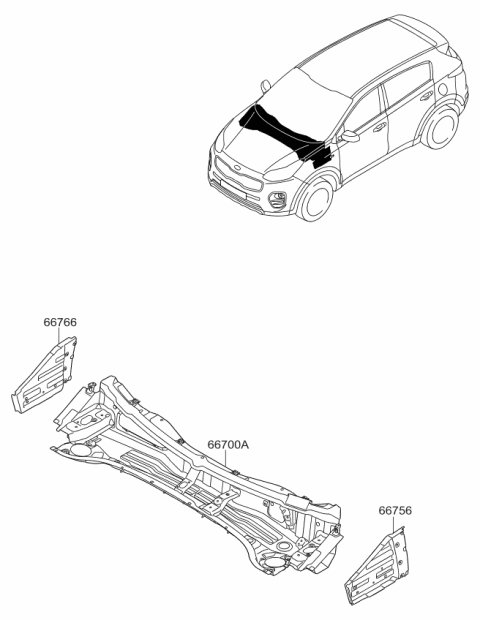 2019 Kia Sportage Panel Assembly-COWL Comp Diagram for 66700D9030