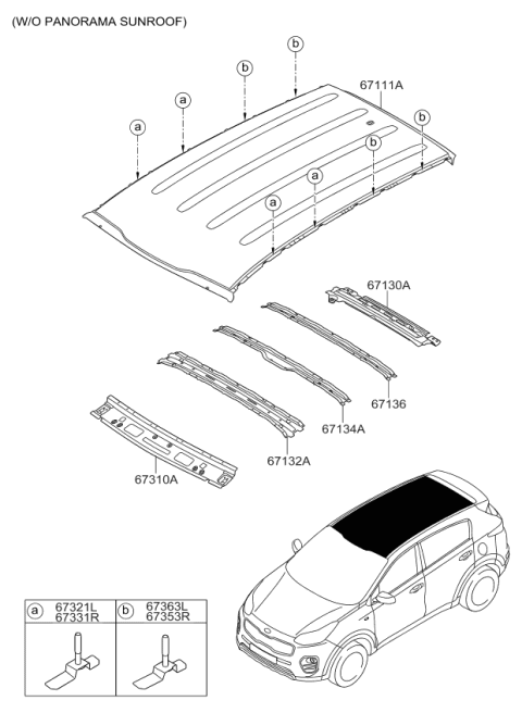 2016 Kia Sportage Rail-Roof Center NO2 Diagram for 67134D9000